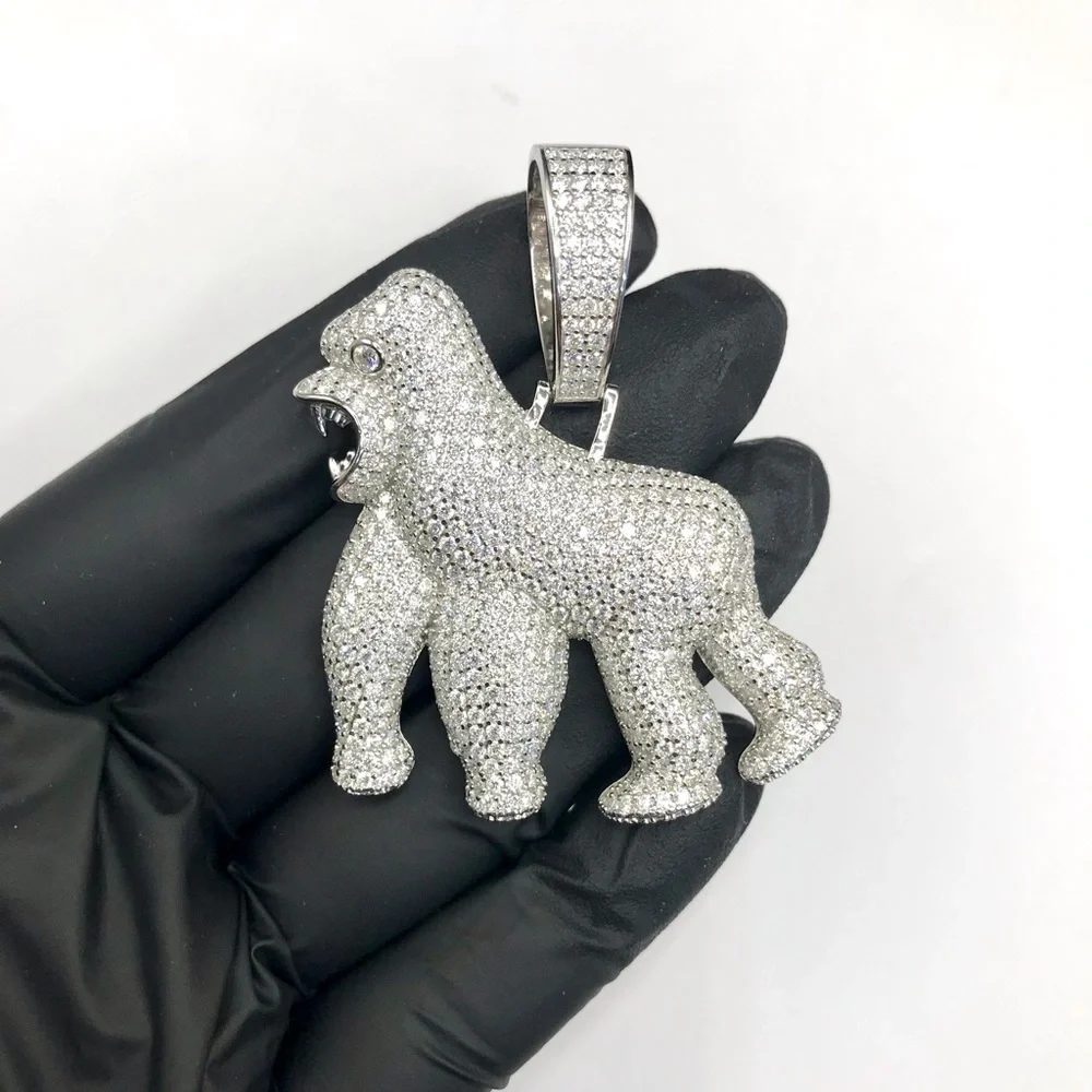 925 Sterling Silver 6.90CT MOISSANITE Iced Out Gorilla Pendant